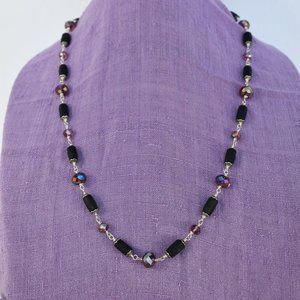 29  1/2" black Tulasi with purple glass crystal beads